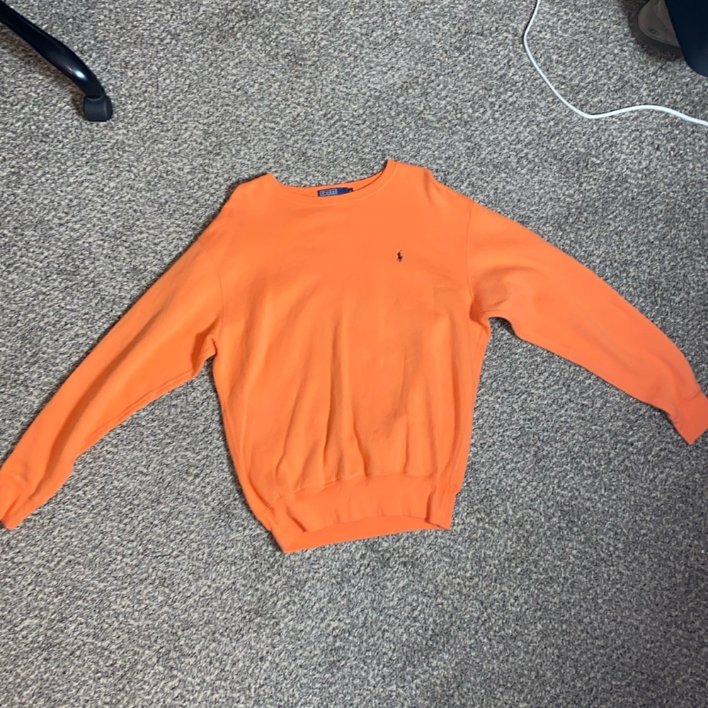 men’s orange polo sweatshirt